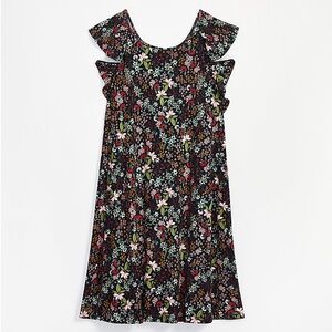 LOFT Black Floral Garden Ruffle Swing Dress | Size Small